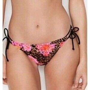 Victoria's Secret String Bikini Bottom Size XXL Floral Cheetah Animal Print NWT